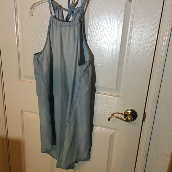 Cloth & Stone Blue Dress “High Tide” Halter Mini Anthro Light Wash Size S Petite - Picture 6 of 9